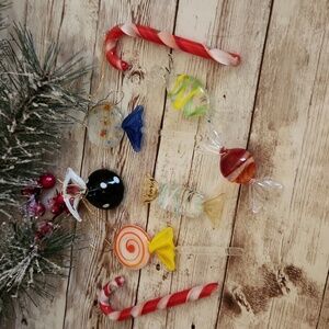 Set of 8 Vintage Glass Candy Ornaments Set D